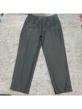 VTG Polo Ralph Lauren Pants Mens 38x31 Black 100% Linen Pleated Cuffed Trousers